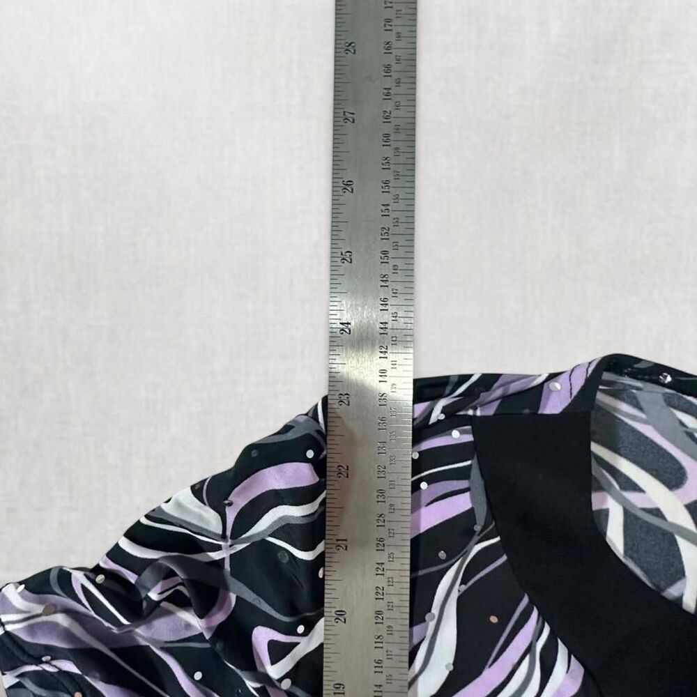 Fairycore Goth Black, Purple and White Patterned Short Sleeve Blouse - Picture 5 of 6